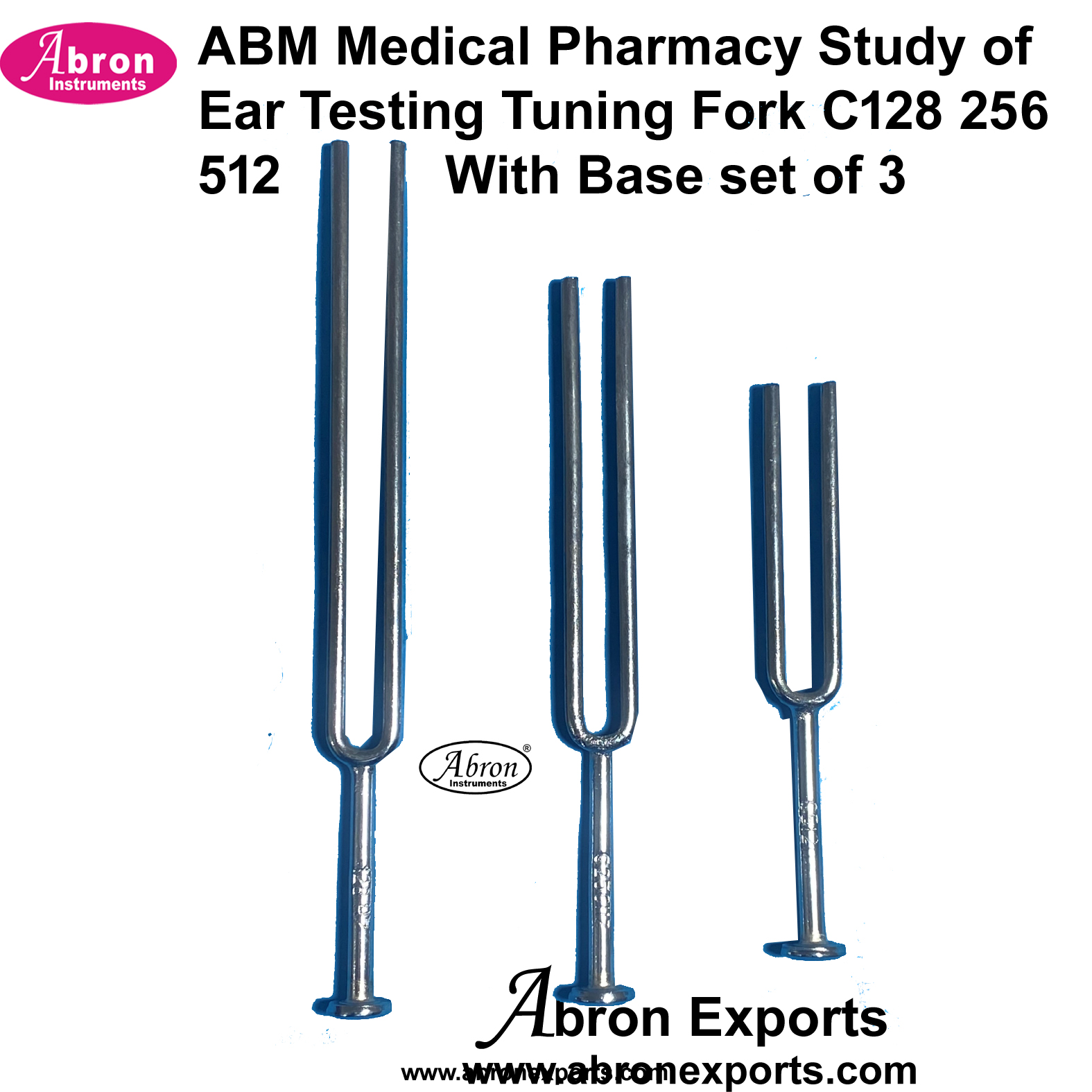 Medical ENT ear testing tuning fork C128-C256-C512 with base set of 3 Abron ABM-2210TF3